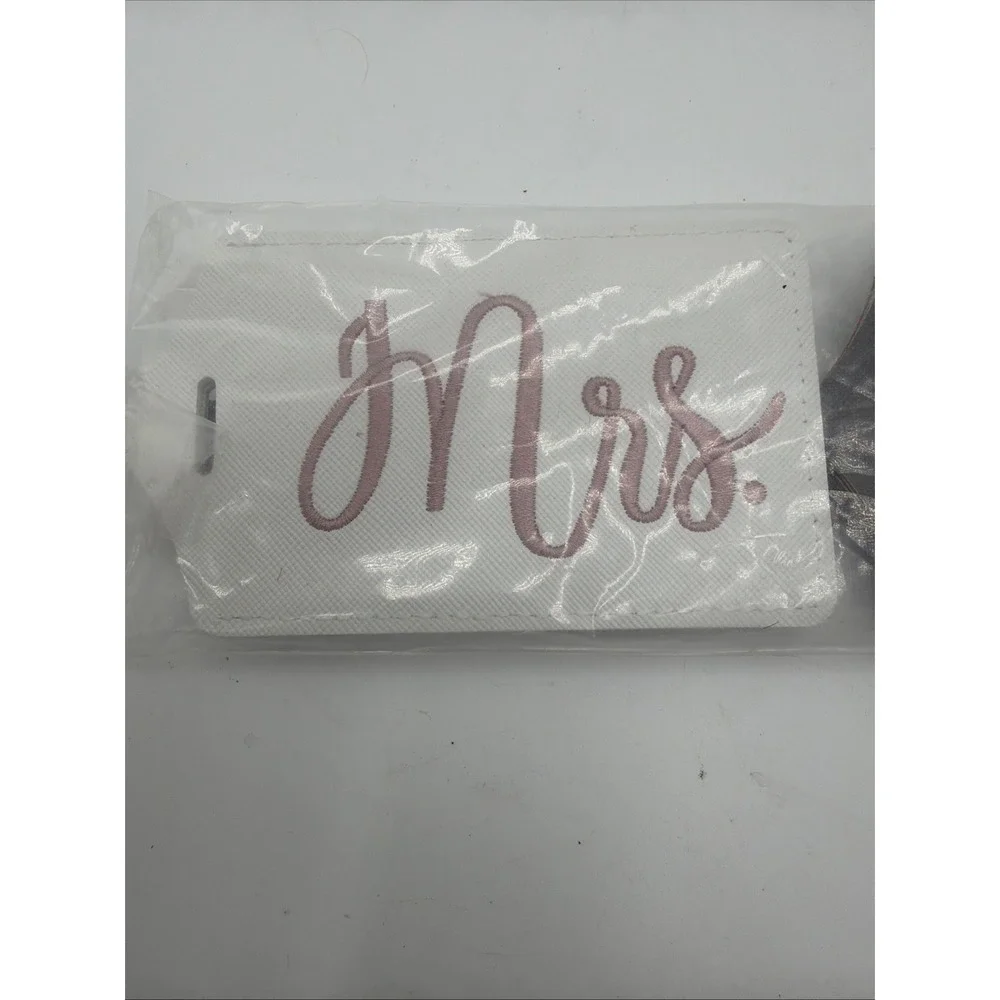 Mr & Mrs Luggage Tag SET Faux Leather Gray/White 4